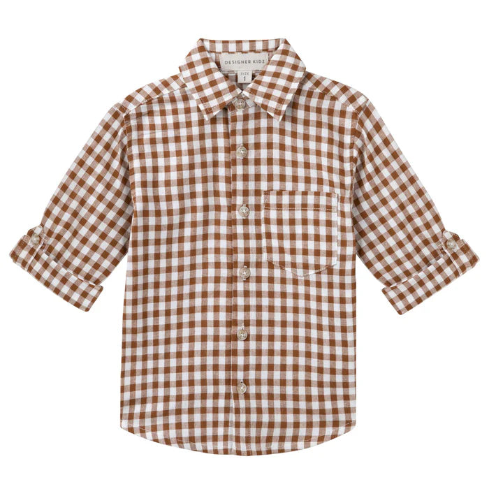 DESIGNER KIDZ | OLIVER L/S BUTTON SHIRT - COCOA GINGHAM