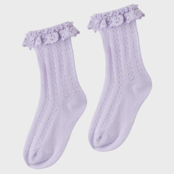 Designer kidz | Lace Frill crew Socks - Lavender