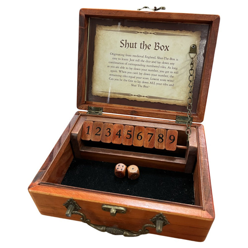 Shut the Box Board Game in Natural Wood Box with Lid (Retro)