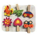 Wooden Peg Clips - Assorted Designs (6 pieces)