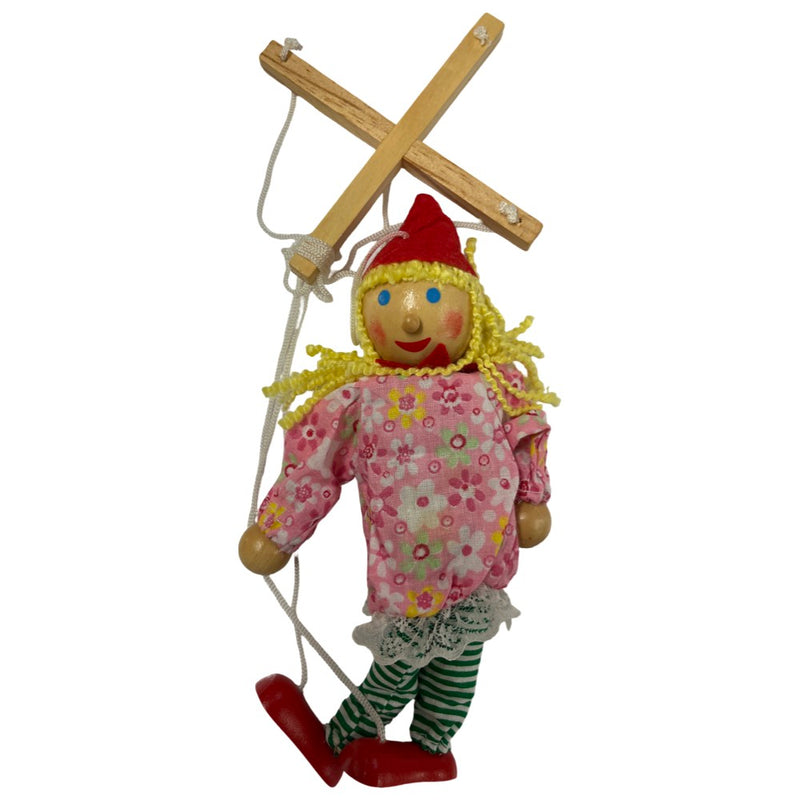 Pull String Puppet Female Wooden Marionette Toy - Asst