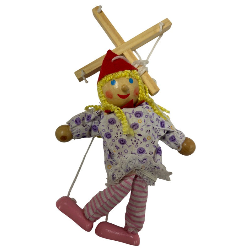 Pull String Puppet Female Wooden Marionette Toy - Asst