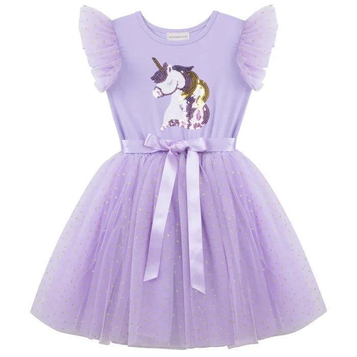 Designer Kidz | UNICORN SEQUIN S/S TUTU DRESS - LAVENDER