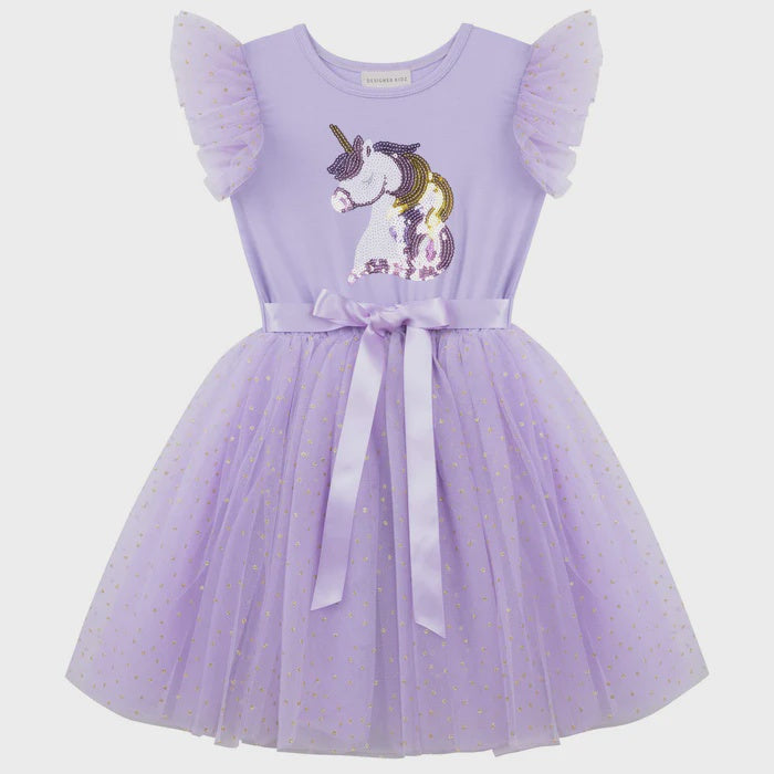 Designer Kidz | UNICORN SEQUIN S/S TUTU DRESS - LAVENDER