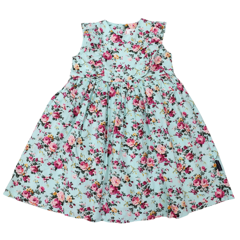 Korango | Hand Smocked Floral Dress-Aqua