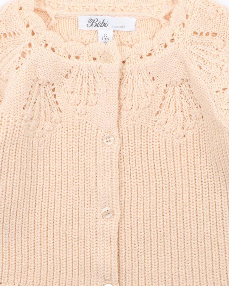 Bébé | 100% Cotton Knitted Baby Cardigan - Double Cream