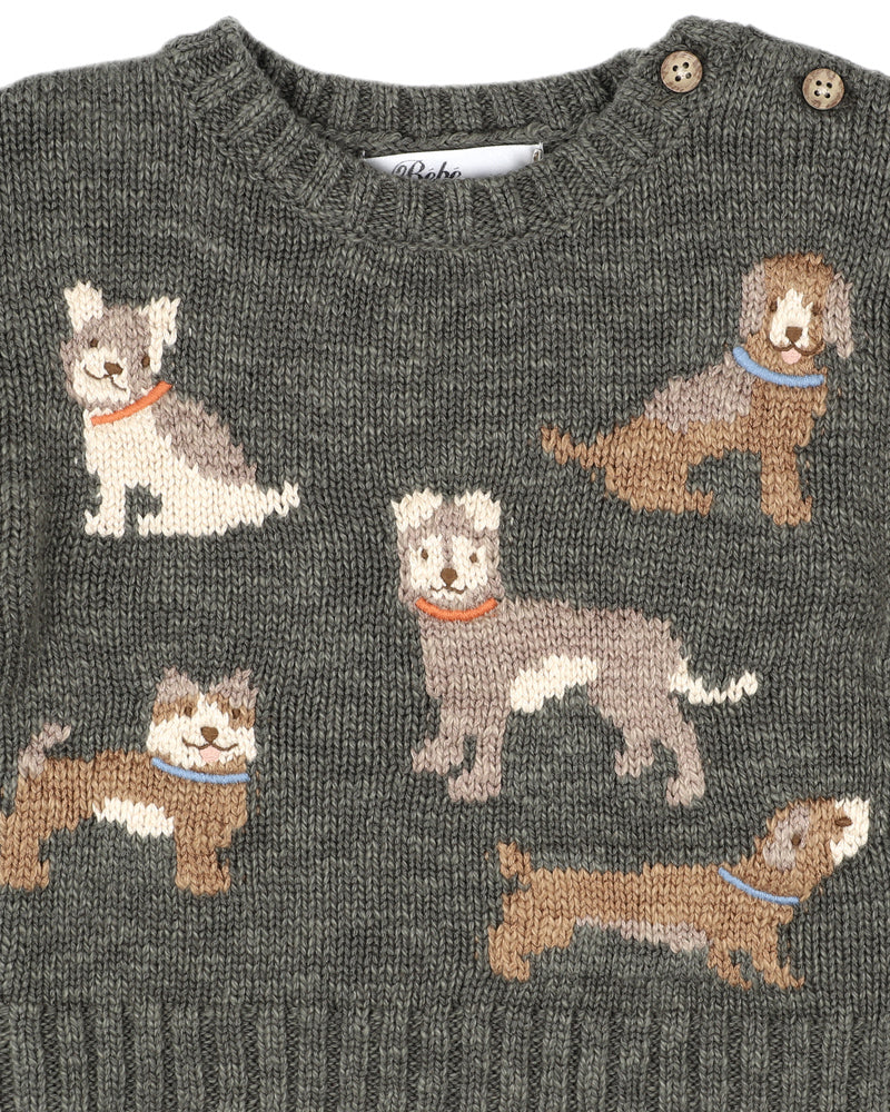 Bébé | Austin Dogs Knitted Jumper - Moss Green