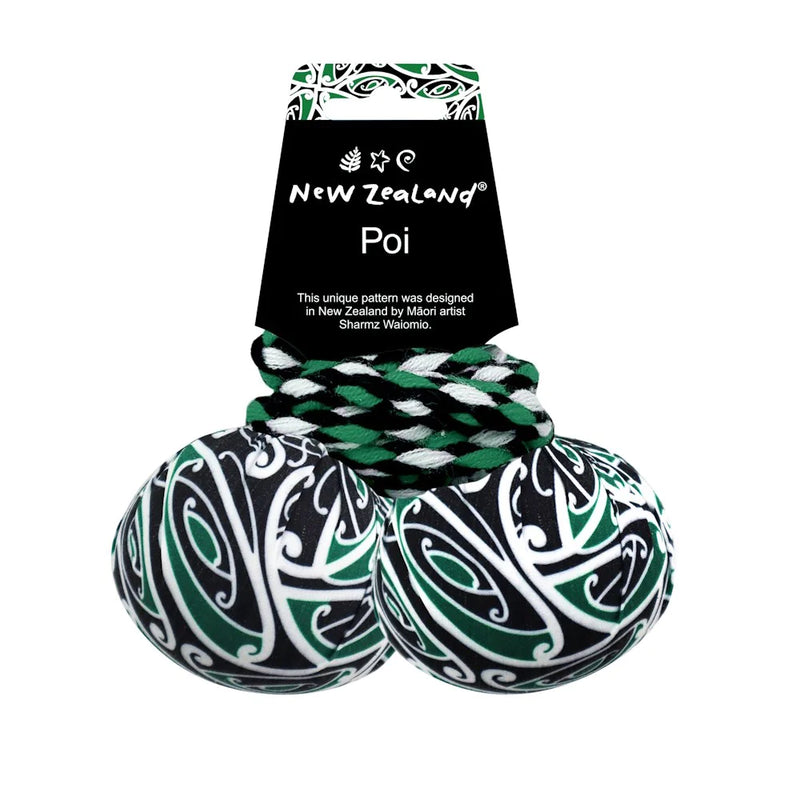 NZ Poi  with Māori Patterned Fabric - Blue, Green or Red