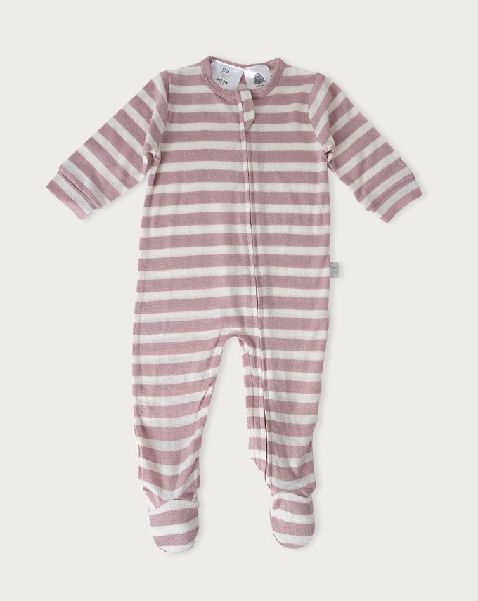 Babu | Merino Footed Onesie - Mauve Stripe