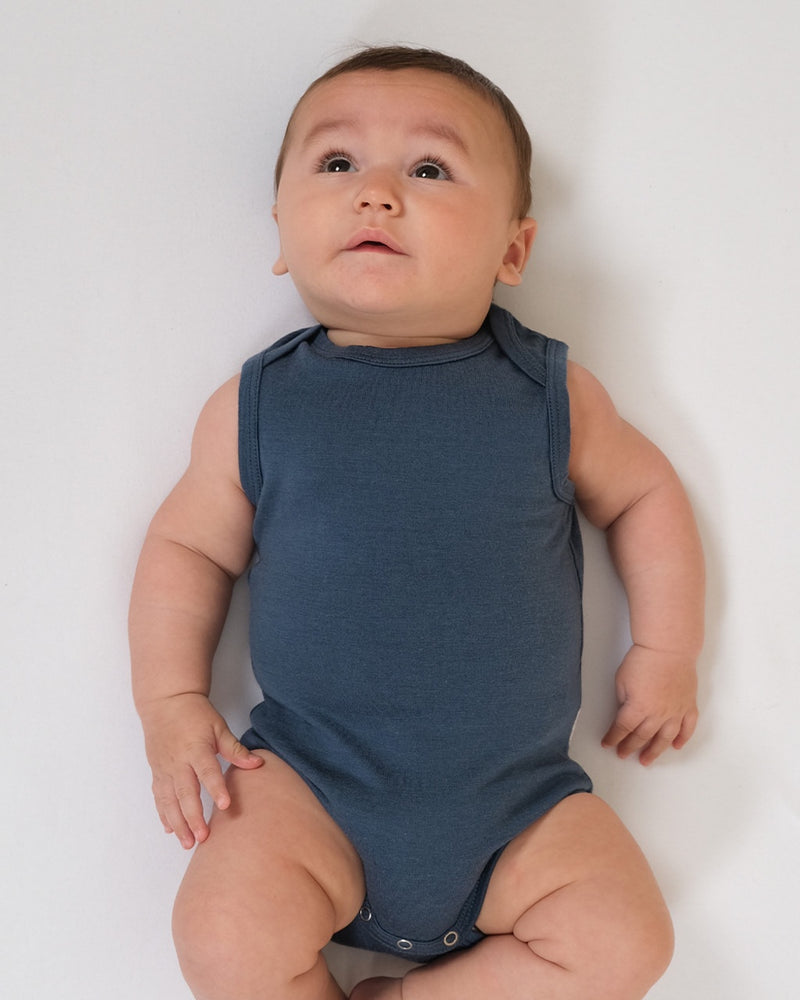 Babu | Merino Singlet Bodysuit - Denim Blue