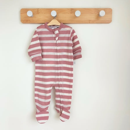 Babu | Merino Footed Onesie - Rose Stripe