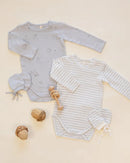 Quincy Mae | Jersey Bodysuit, 2 Pack Squirrel - Cloud Stripe