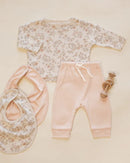 Quincy Mae | Jersey Snap Bib, 2 Pack Floral Vine- Dusty Rose