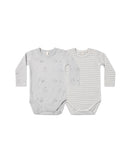 Quincy Mae | Jersey Bodysuit, 2 Pack Squirrel - Cloud Stripe