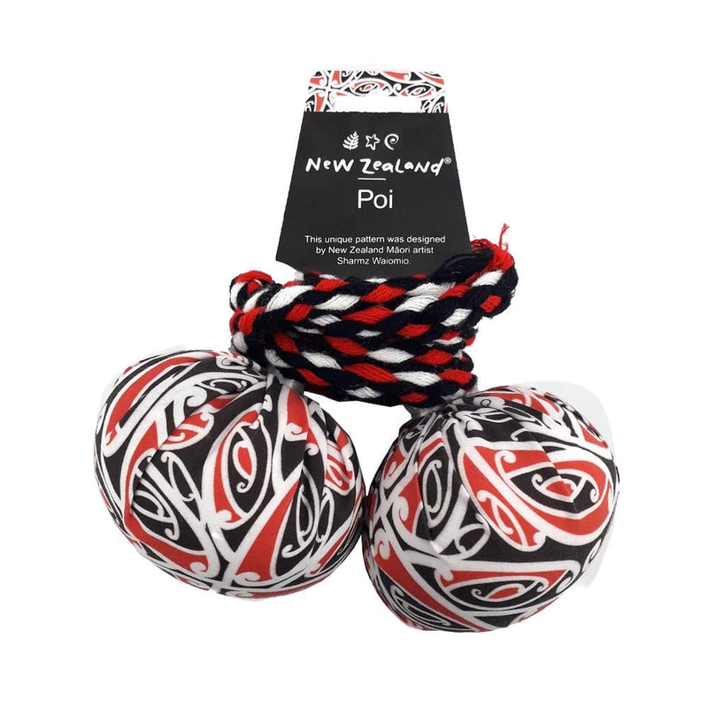 NZ Poi  with Māori Patterned Fabric - Blue, Green or Red