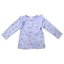 Korango | Butterfly Print Long Sleeve Tee with Frill - Blue Heron