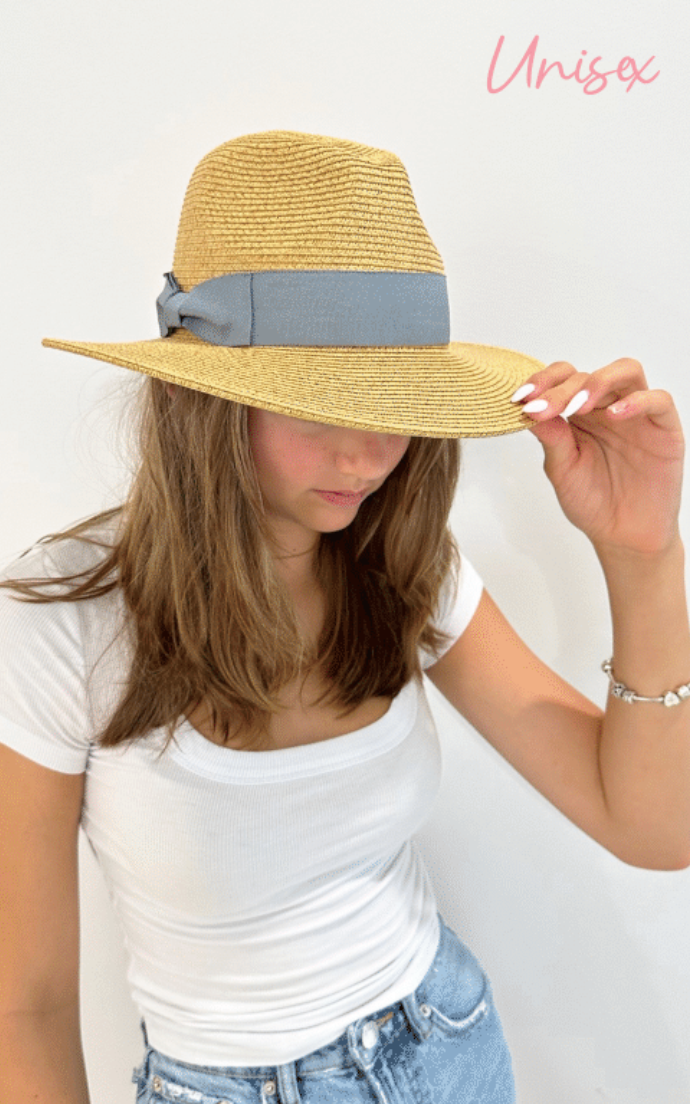 Sundaise Iggy Panama Hat - Steel Blue band