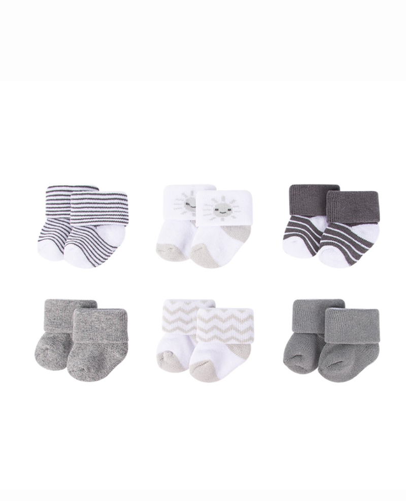 Luvable Friends | Terry Socks 6 pce Set - 0 - 3 Months - Grey