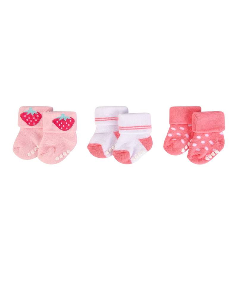 Luvable Friends | 3pk White Terry Baby Socks - pink