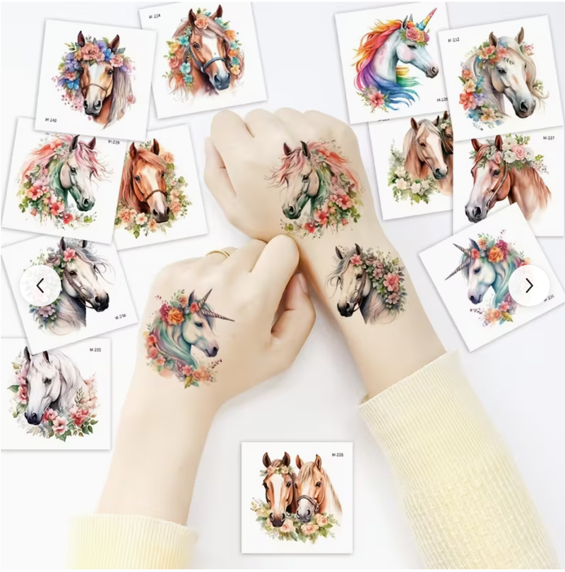 20 Sheets Watercolour Horse Temporary Tattoos