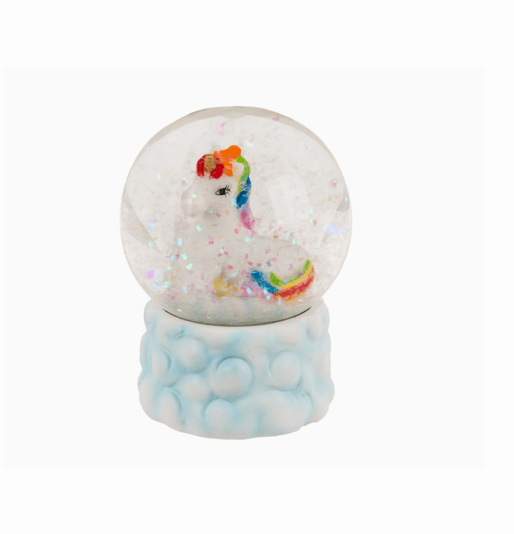 Polyresin glitter globe, unicorn on cloud
