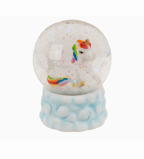 Polyresin glitter globe, unicorn on cloud