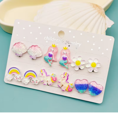 12pcs/Set Girls Mermaid Shell Painless Clip-On Earrings