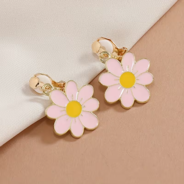 Pair of Adorable Pink Floral Clip-On Earrings