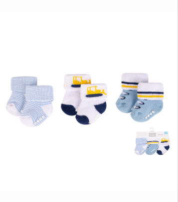 3Pce Baby Terry Socks -  Blue & yellow