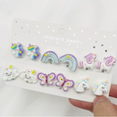 12pcs/Set Girls Pastel Unicorn  Painless Clip-On Earrings