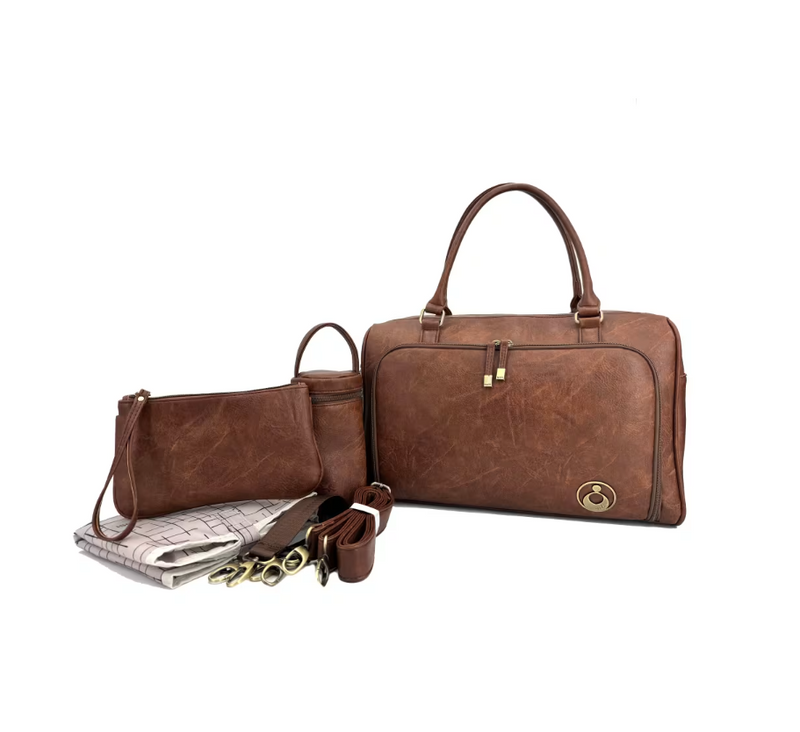 Isoki | Double Zip Satchel Redwood Chestnut Nappy Bag