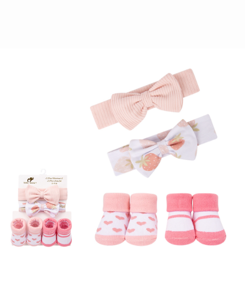 Baby Girls 4pc Headband & Sock Set - Pink