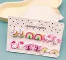12pcs/Set Girls Unicorn  Painless Clip-On Earrings - White