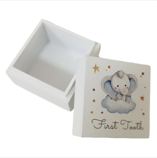 Baby's Wooden First Tooth Trinket Box - Pink or Blue