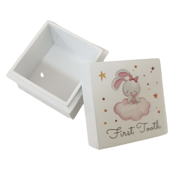 Baby's Wooden First Tooth Trinket Box - Pink or Blue