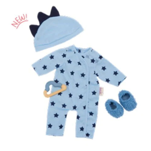 LullaBaby 14" Doll Clothing Set - Blue Star Onsie with Hat & Slippers