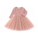 Confetti Kidz |  L/S Ribbed Tulle Dress - Dusty Pink Ribbed Tulle Dress