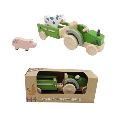 Green Wooden Tractor & Trailor
