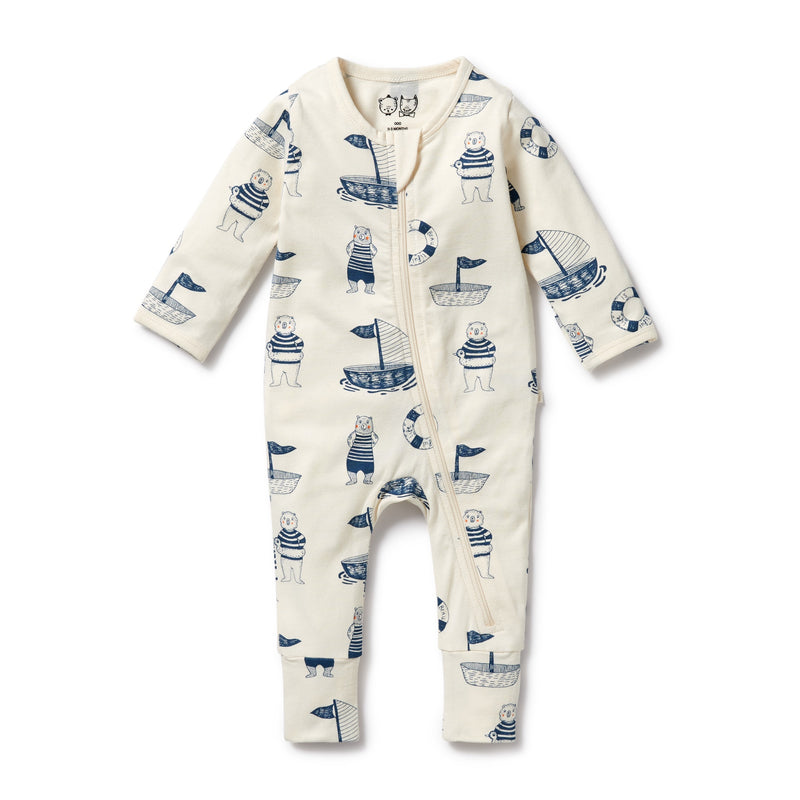 W & F | Nautical Bear Organic Zipsuit with Feet