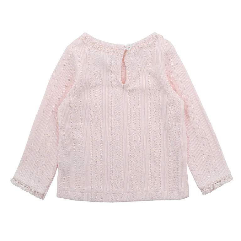 Bébé | Baby Girls Dusky Pink Pointelle L/S Top