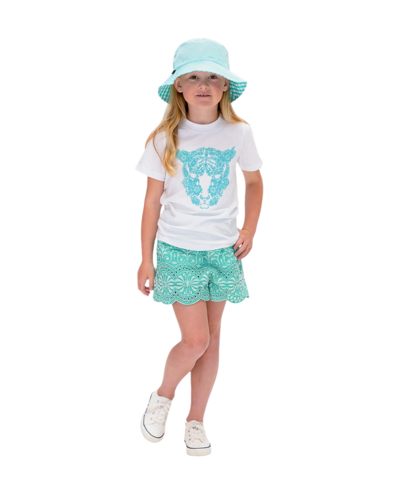 THE GIRL CLUB | Teal Border Embroidery Shorts