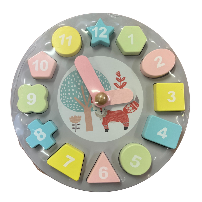 Wooden Counting Block Clock - Fox