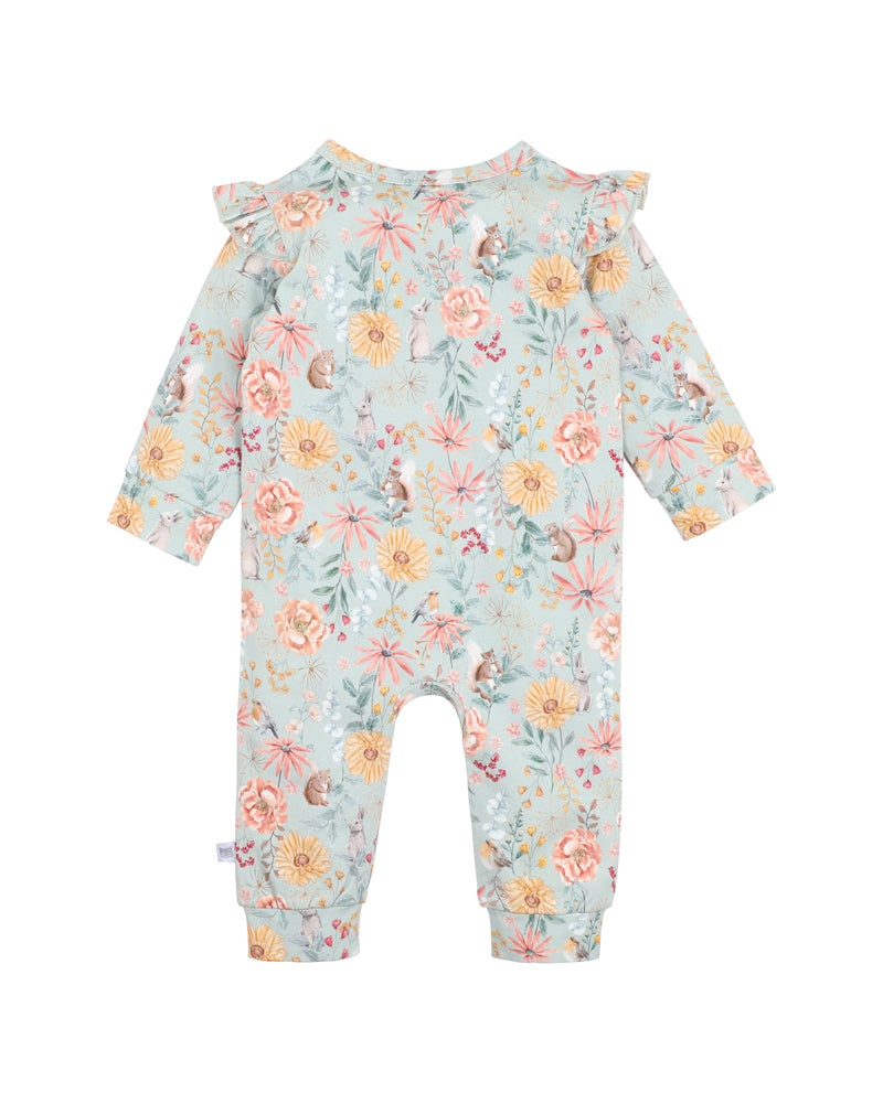 Bébé | 100% Cotton Olive Print L/S Zip Romper