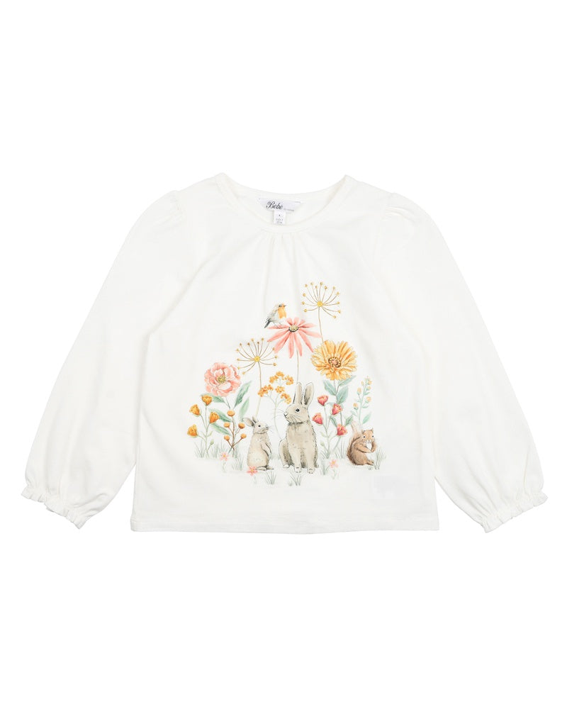 Bébé | Girls Olive L/S Scene Tee - Cloud