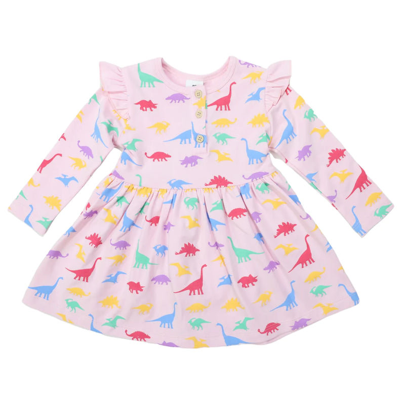 KORANGO | GIRL DINO COTTON DRESS PINK