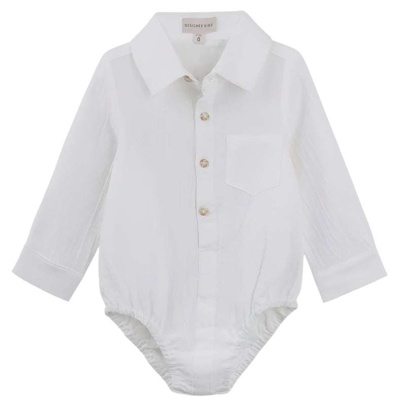 ARCHIE L/S BUTTON ROMPER - IVORY