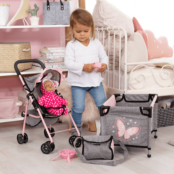 Bayer | DOLLS STROLLER & ACESSORIES - Pink & Grey  RRP $199.99