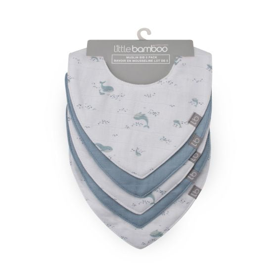 Little Bamboo Muslin Bib 5pk - Retro Blue