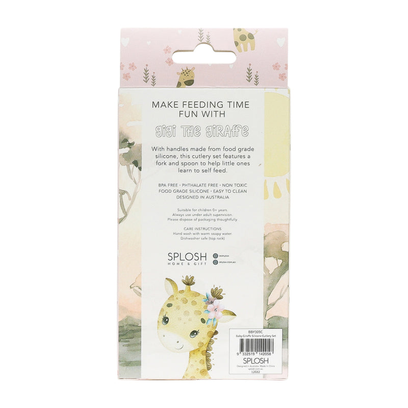 Baby Giraffe Silicone Cutlery Set - Pink