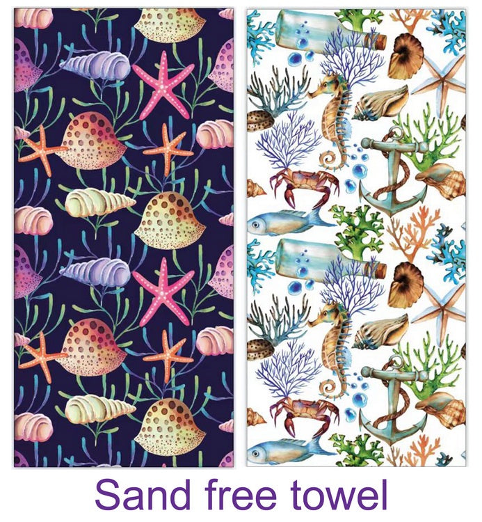 Double-sided sand-free Beach Towel - Sea Theme